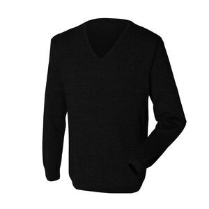 Henbury Mens 12 Gauge Fine Knit V-Neck Jumper Sweatshirt Sizes XS-4XL / Black